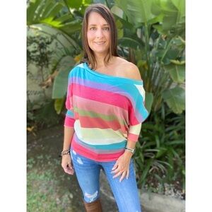 Lightweight Off Shoulder Dolman Knit French Terry Multi 4720